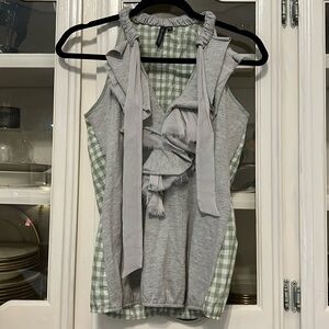 Anthropology One September WomenSleeveless Top Heather grey gingham Knit Ruffles